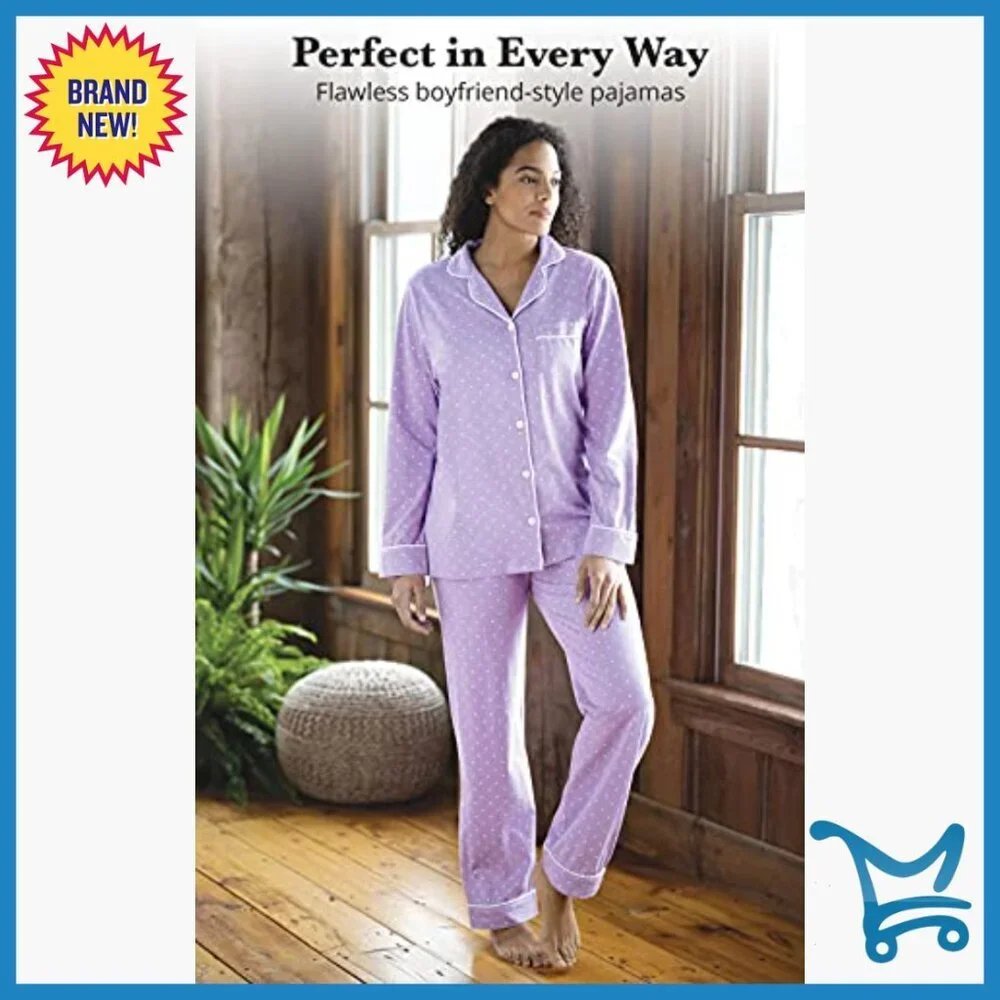 Large 100% Cotton Long Sleeve Pajama Set Relaxed Fit Pants